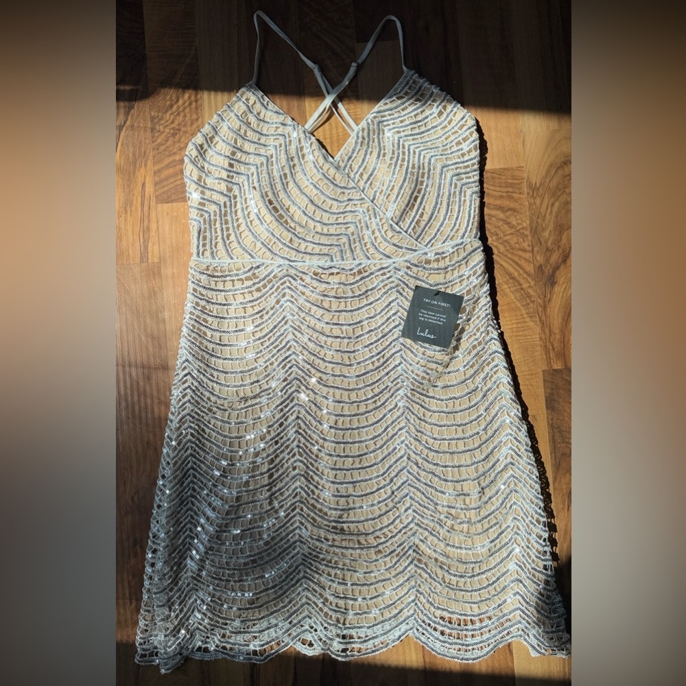 Lulu's Ivory Sequin Spaghetti Strap Mini Dress NWT - image 2